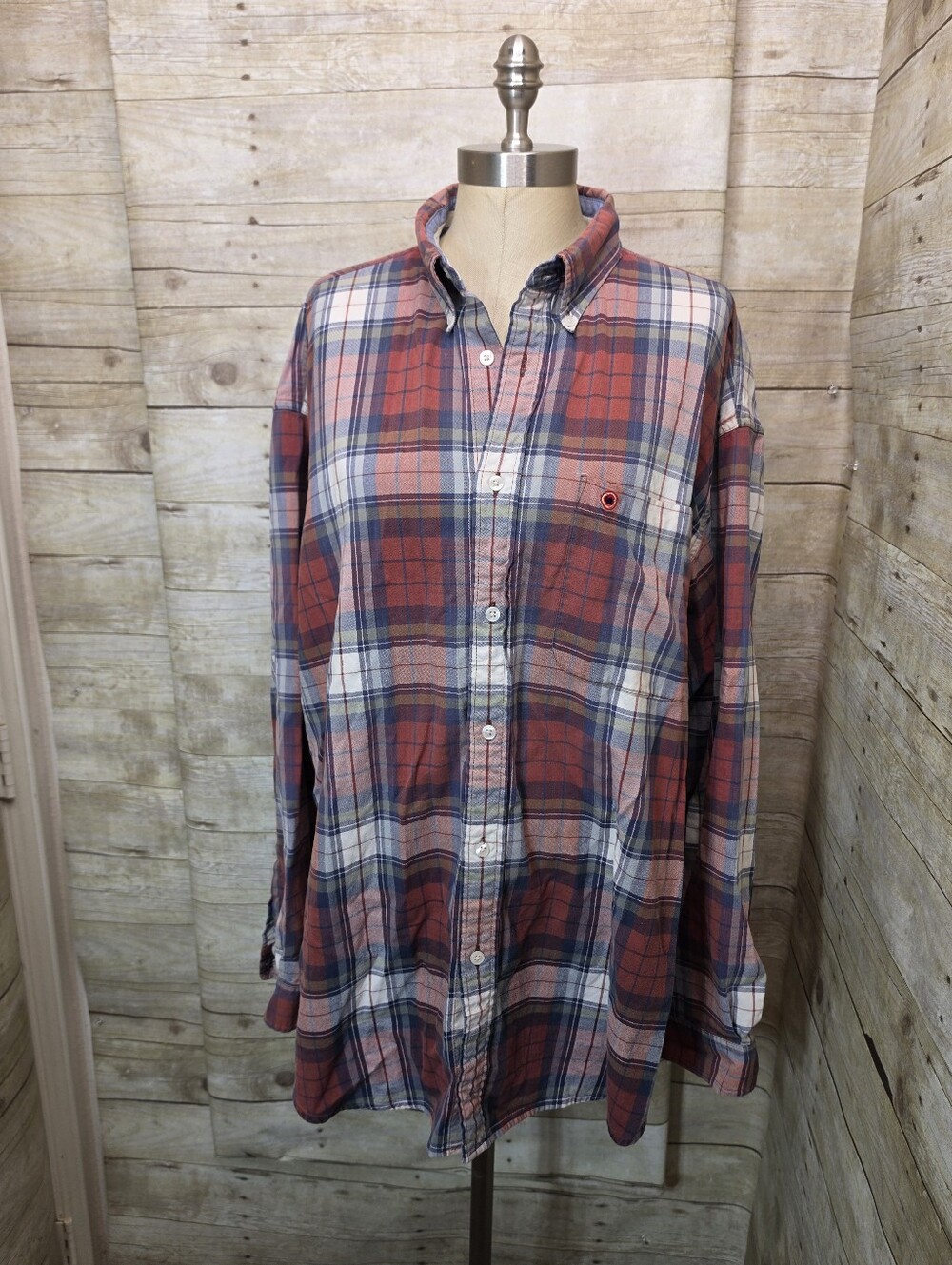 Men's Casual Red & Blue Plaid Button-Down Shirt